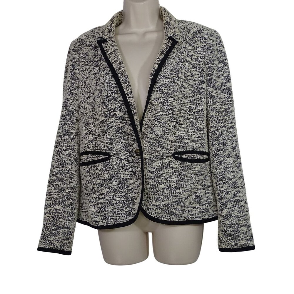 Cartonnier Anthoropologie Black White Tweed Blazer Jacket Women Size 10 Work